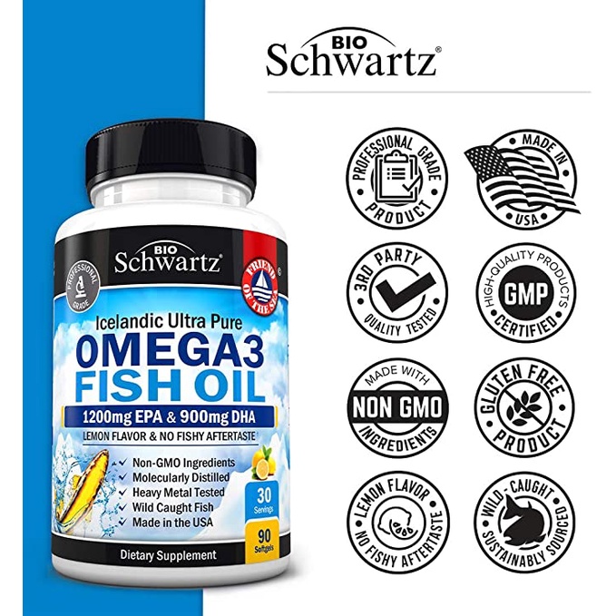 Viên uống dầu cá Omega 3 Fish Oil EPA & DHA 2250mg - Tăng cường miễn dịch, khớp, mắt, não và sức khỏe làn da 90 viên
