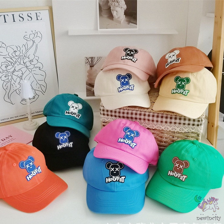 Mũ Lưỡi Trai Bằng Da Hình Chú Gấu Màu Kẹo Ngọt Phong Cách Hàn Quốc Cho Bé