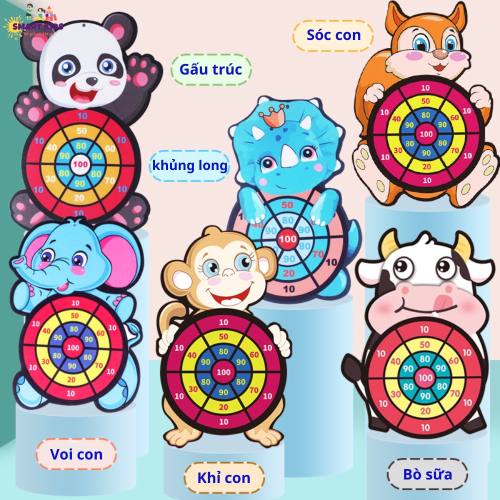 Đồ Chơi Phi Tiêu Bóng Dính Cho Bé, Trò Chơi Ném Bóng Gai Tự Dính Hình Thú Cưng Treo Tường
