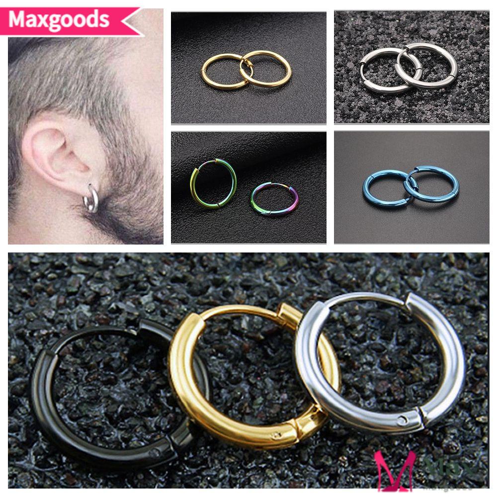 1 Đôi Bông Tai Tròn Bằng Thép Không Gỉ Phong Cách Punk Dành Cho Nam Và Nữ