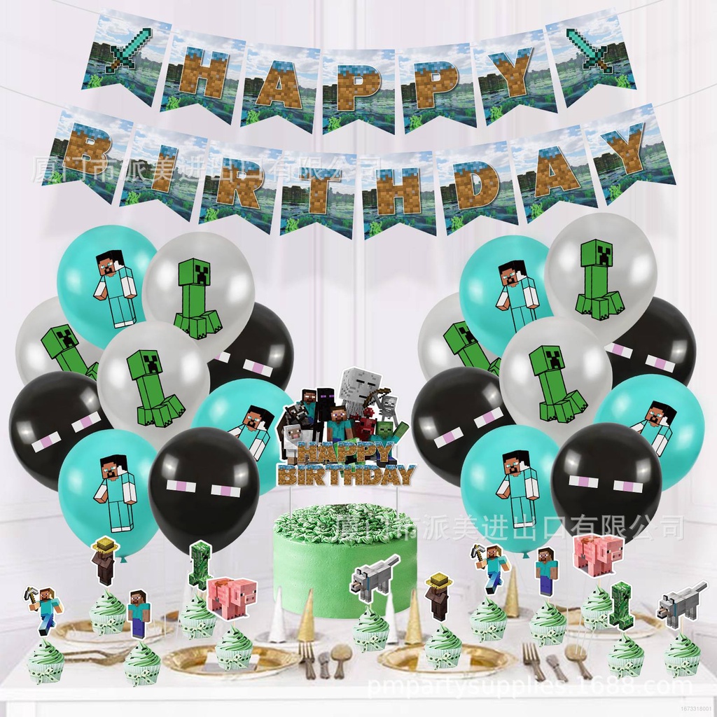 ROBLOX Set Bong Bóng + Que Cắm Trang Trí Tiệc Sinh Nhật Chủ Đề Game Minecraft Cho Bé B & M