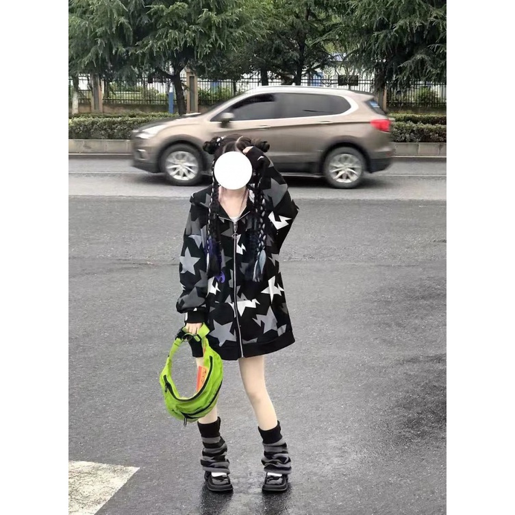 Áo Khoác Cardigan Có Mũ Trùm Dáng Rộng Bằng Lông Cừu Phong Cách Retro Âu Mỹ Y2k Dành Cho Nữ Sinh