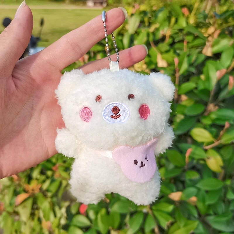 Móc khóa Gấu Bông Tim Hồng Dễ Thương Treo Balo Túi Xách Phụ Kiện Gấu Bông Mini Treo Trang Trí