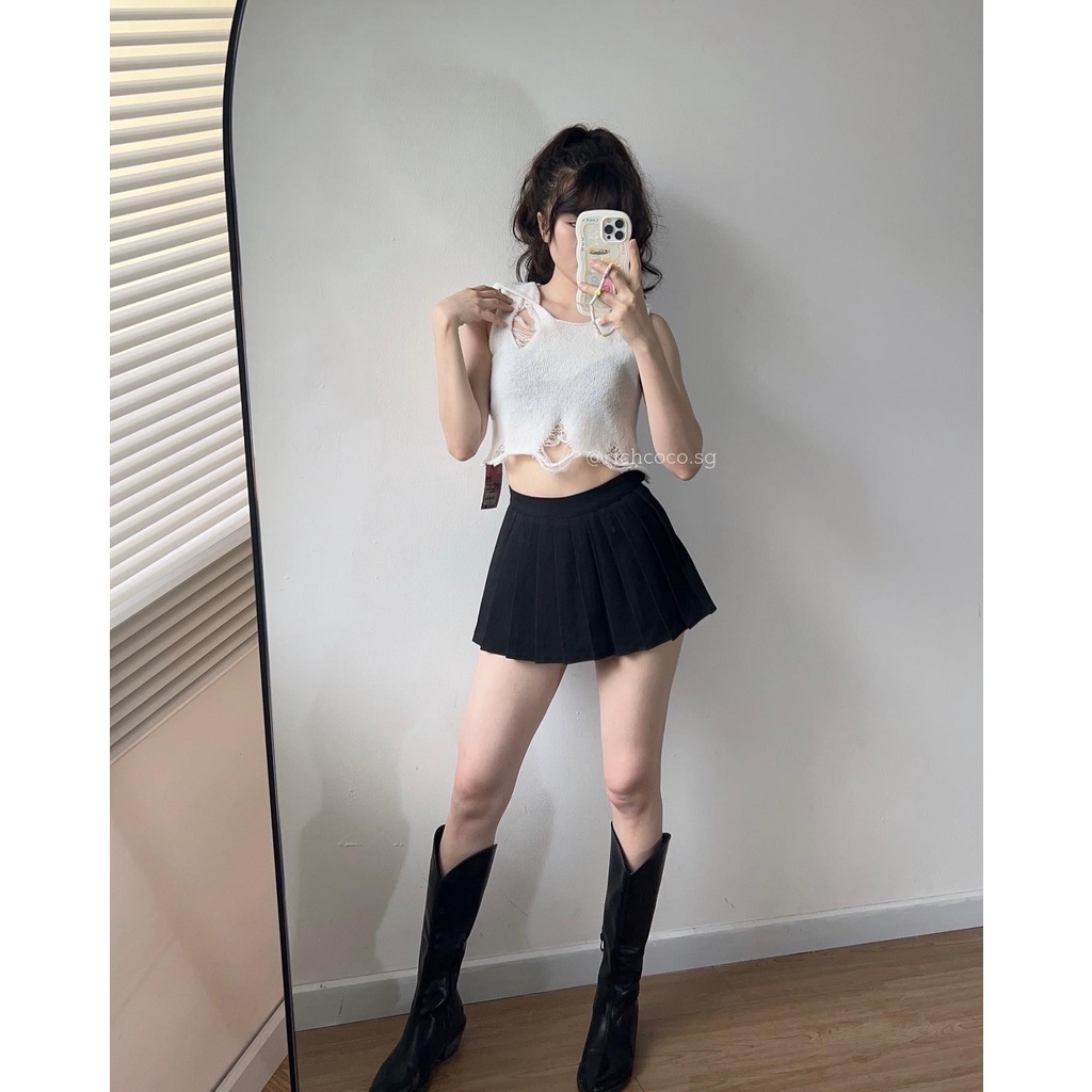 Áo len dệt rách TRẮNG có nón