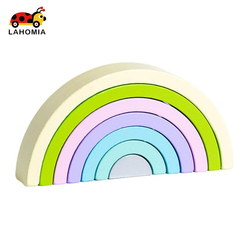 LAHOMIA Đồ Chơi Xếp Chồng Lên Nhau Bằng Gỗ Màu Cầu Vồng Phát Triển Trí Tuệ Cho Bé Trai