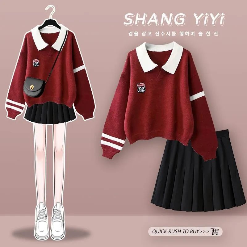 Bộ Áo Nỉ Dài Tay + Chân Váy Xếp Ly Phong Cách Preppy Thời Trang Xuân Thu Hàn Quốc Mới Cho Bé Gái 3-5 - 8-10 - 12-13 Tuổi