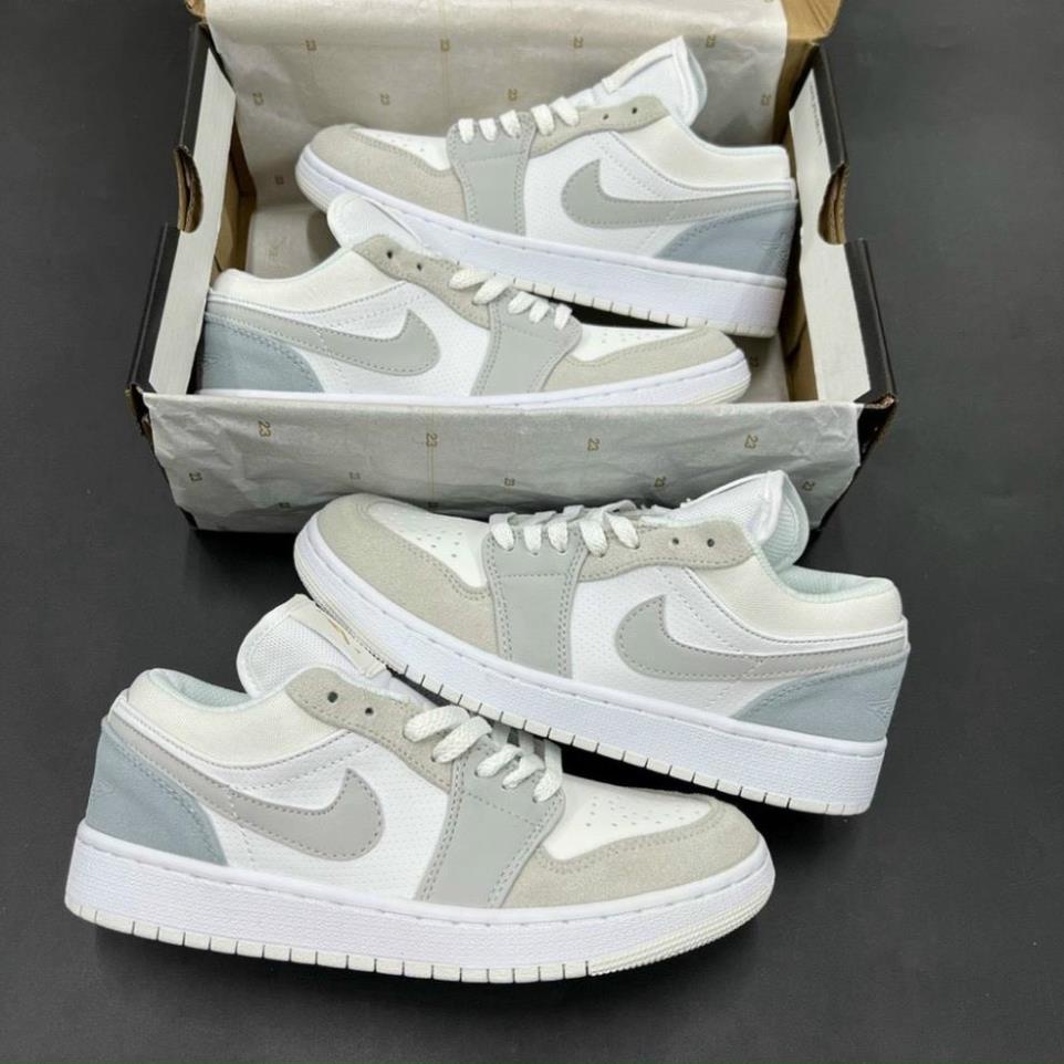 Giày thể thao jordan xám xanh paris ,Giày jd low 1 cổ thấp xám gót xanh nam nữ đầy đủ phụ kiện bill box *