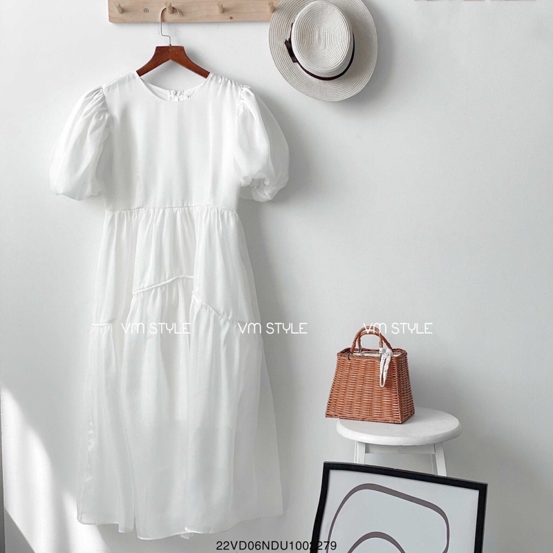 PASS Đầm tay phồng đi đi tiệc VMSTYLE đi đám cưới dáng dài chất voan 2 lớp 22VD06NDU1002