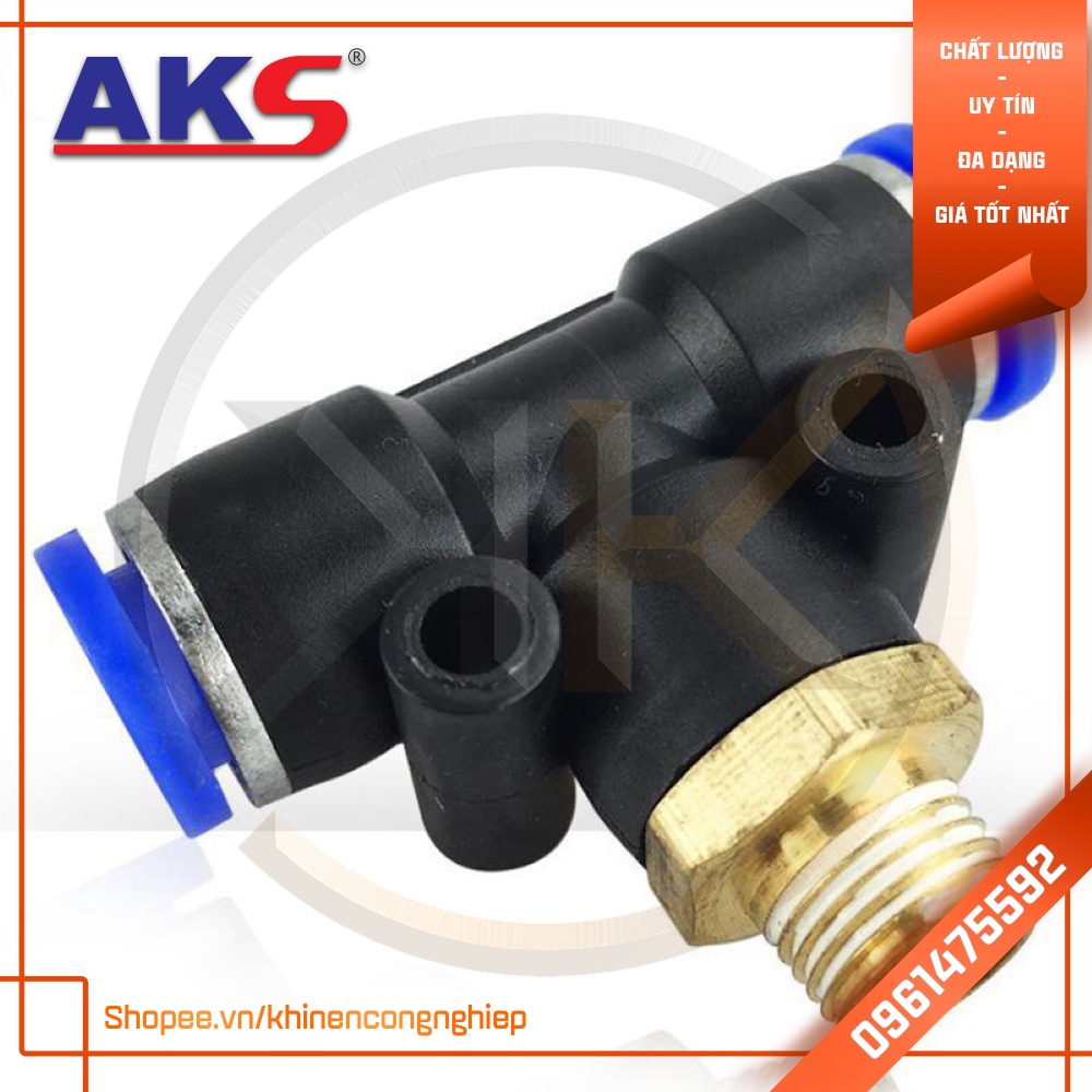 Đầu Cút Nối Khí Nén Chữ T Ren Ngoài PB AKS - Khí Nén Công Nghiệp