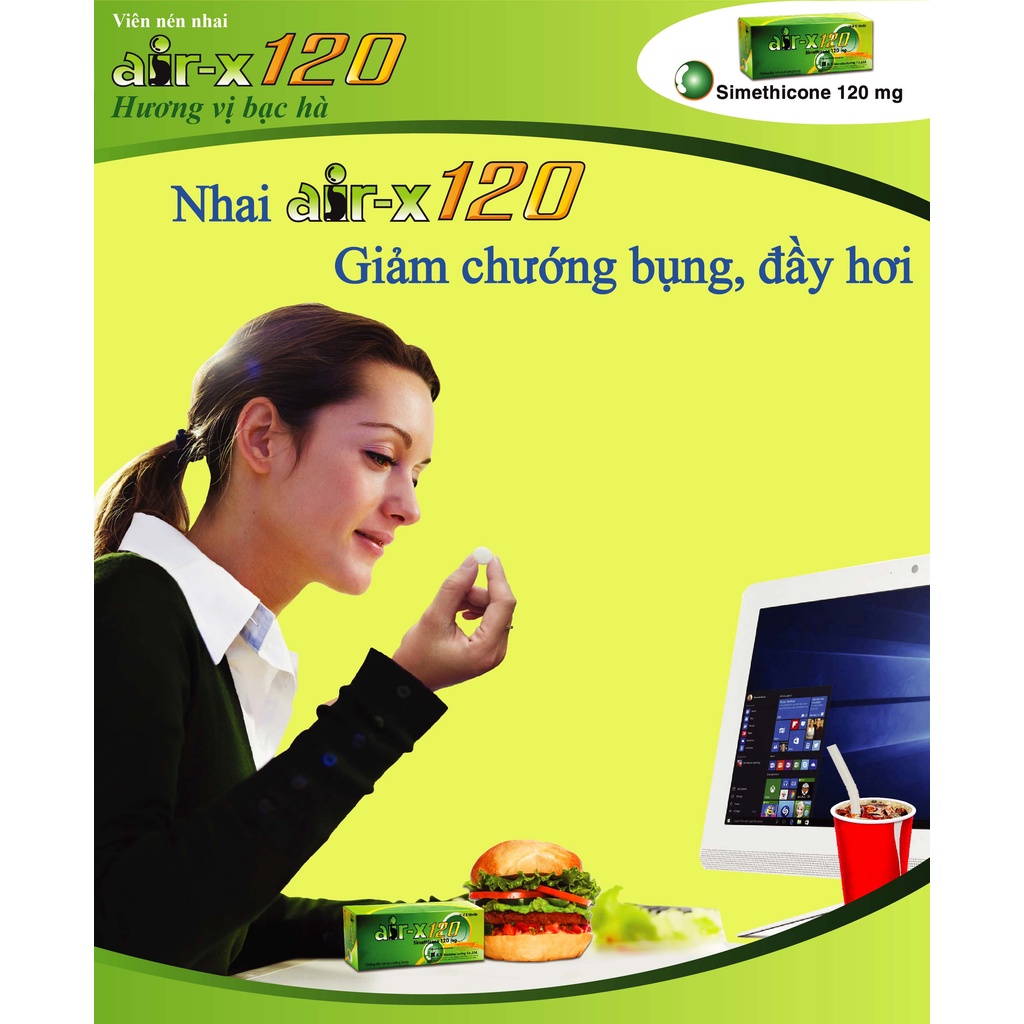 Air-X 120mg giảm chướng bụng, đầy hơi, ăn không tiêu vị bạc hà, ngọt
