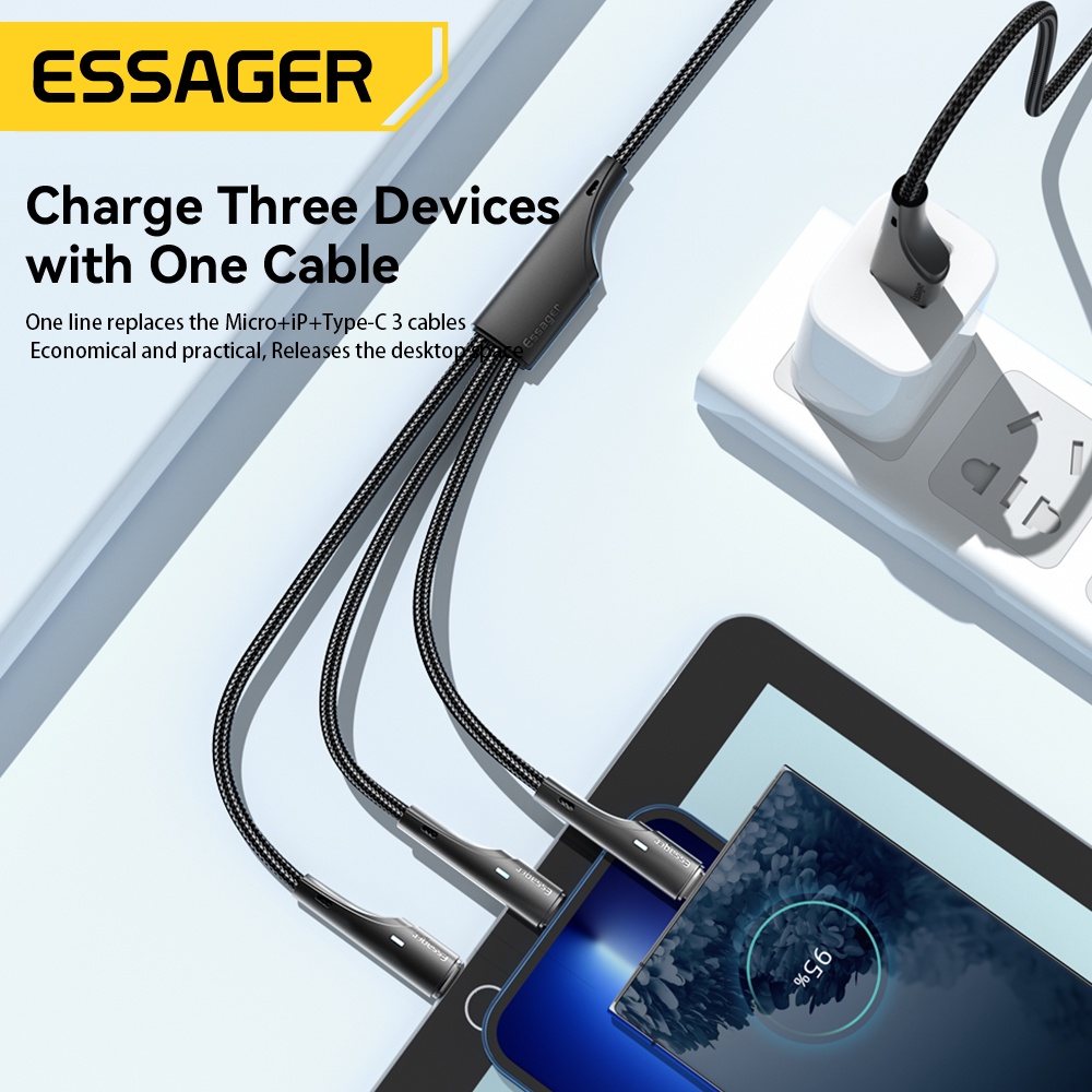 Essager Dây Cáp Sạc Nhanh 3 Trong 1 Cổng Micro USB Type C