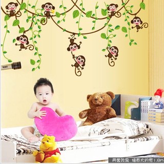 Decal dán tường cho bé mẫu dây leo đàn khỉ