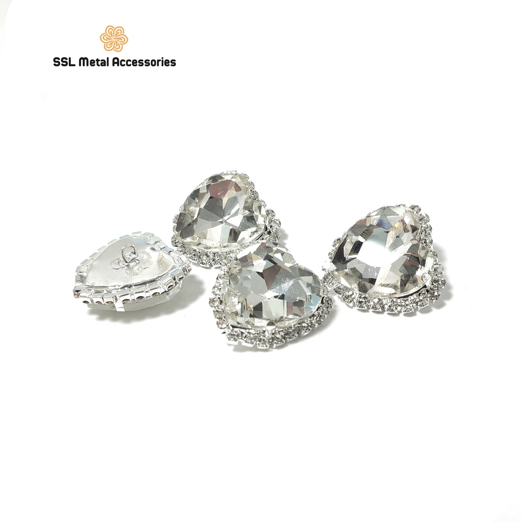 Cúc áo kim loại thời trang mới hình trái tim đính đá dành cho áo vest, sơ mi, áo dạ... QQ-17 24*22mm