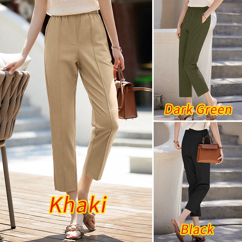 Quần dài ZANZEA lưng cao màu trơn thời trang đi biển cho nữ