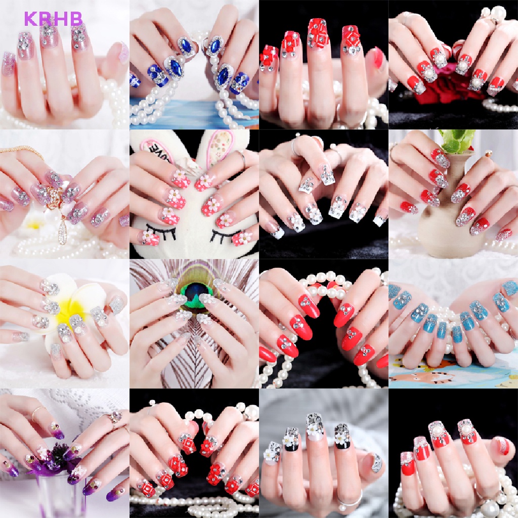 Set 24 Móng Tay Giả Trong Suốt Trang Trí Hạt Cườm Cho Nữ DIY Mới