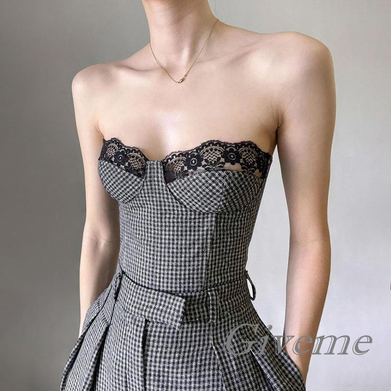 Áo Lửng Cúp Ngực Phối Ren Thời Trang Cho Nữ