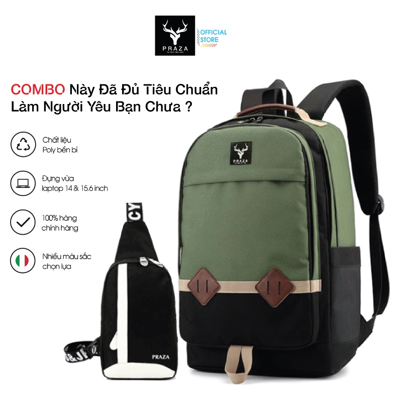 Combo Balo Phong Cách Học Đường BL167 &amp; Túi Messenger Thời Trang PRAZA DC090(ĐEN)