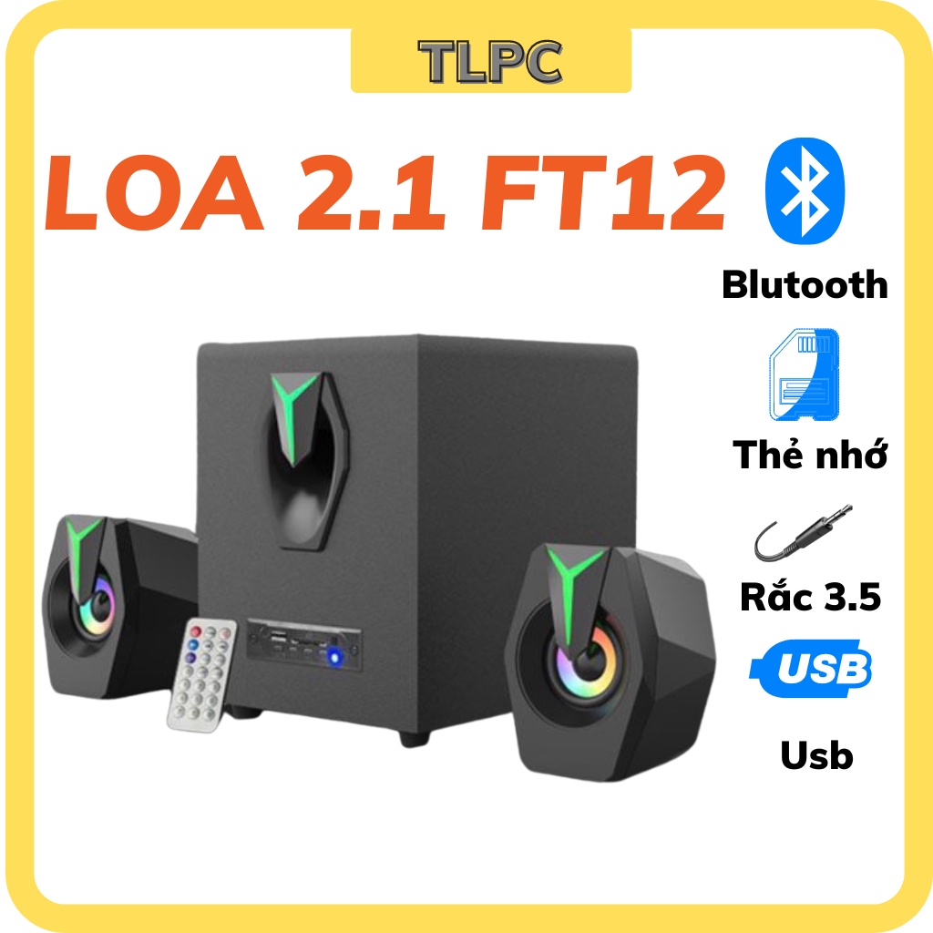 Loa Máy Tính Để Bàn Bluetooth LED RGB 2.1 FT12 có dây cắm Laptop Pc nghe nhạc Bass lớn âm thanh vòm cực hay