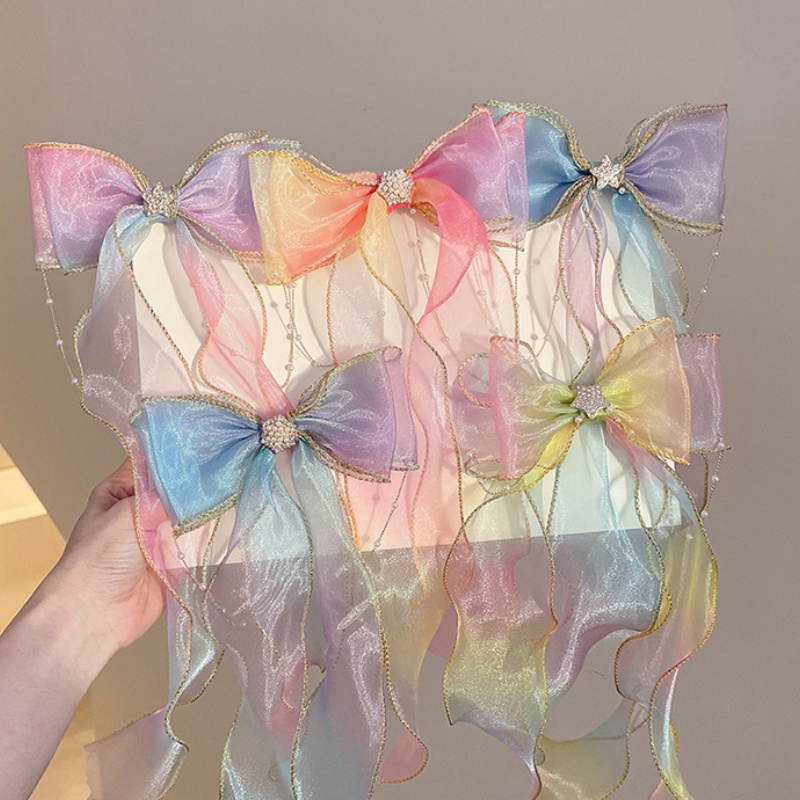 Kẹp Tóc Đính Ruy Băng Lưới Dễ Thương Thời Trang Mùa Hè Cho Bé Gái