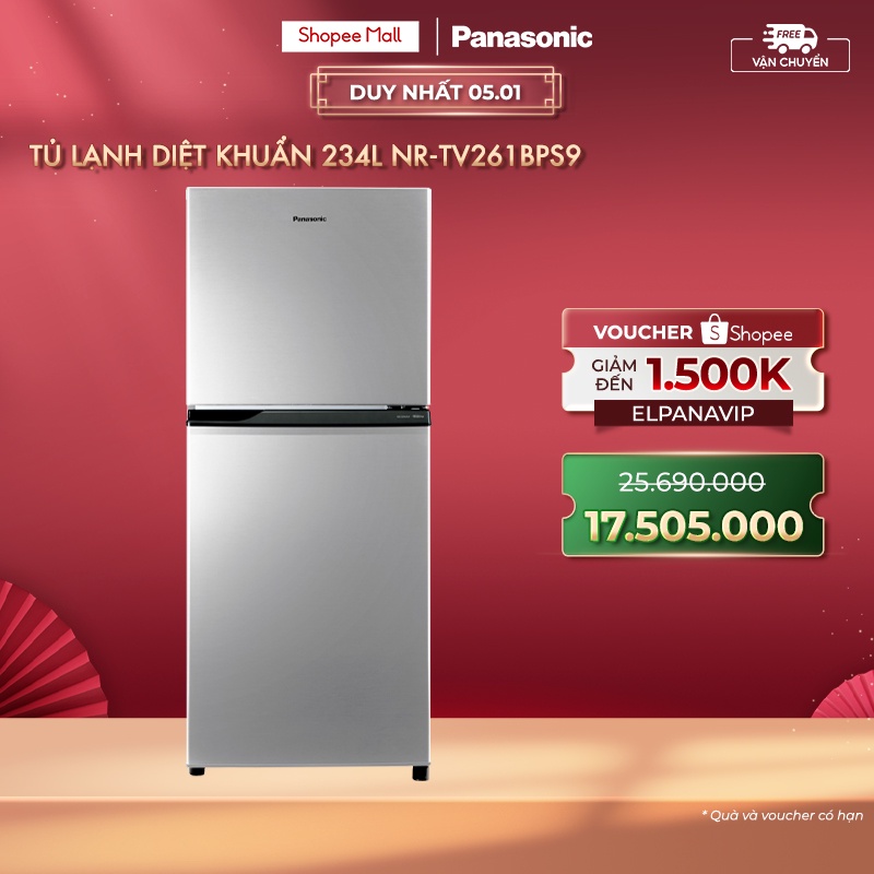 Tủ lạnh Panasonic Diệt Khuẩn 234L NR-TV261BPS9 - Diệt khuẩn 99,99% - Siêu tiết kiệm