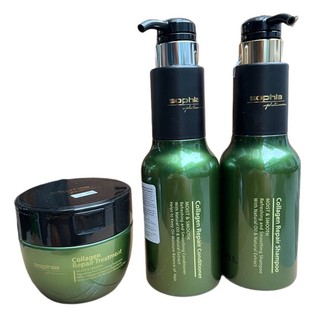 Dầu gội xả và hấp phục hồi tóc hư tổn Sophia Platinum Collagen Repair 500mlx2/450ml