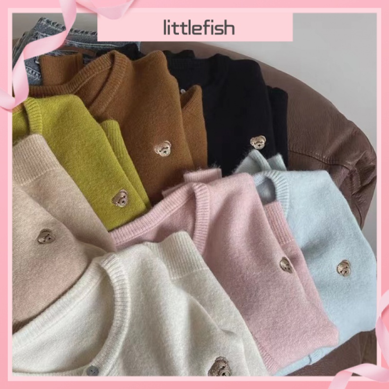 Nhiều Giảm Giá◆Swiss Bear ~ Nút Cổ Tròn Bằng Cotton Trơn Màu Thêu Họa Tiết Tùy Chỉnh Độc Quyền Dễ Phối Đồ