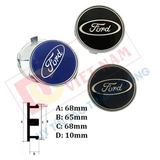 Logo chụp mâm, ốp lazang bánh xe ô tô Ford, đường kính ngoài 68mm, chất liệu nhựa ABS
