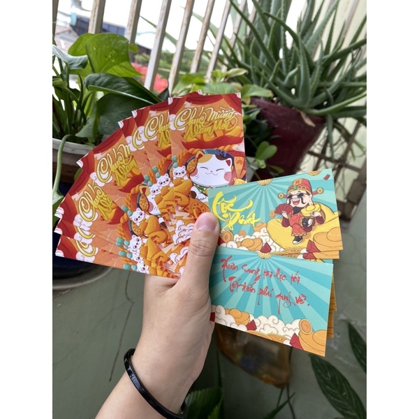 Tấm giấy Mini card danh thiếp chúc mừng Mèo Thần Tài Tết Giáp Thìn xinh xắn trang trí quà tặng @gocdoquyen