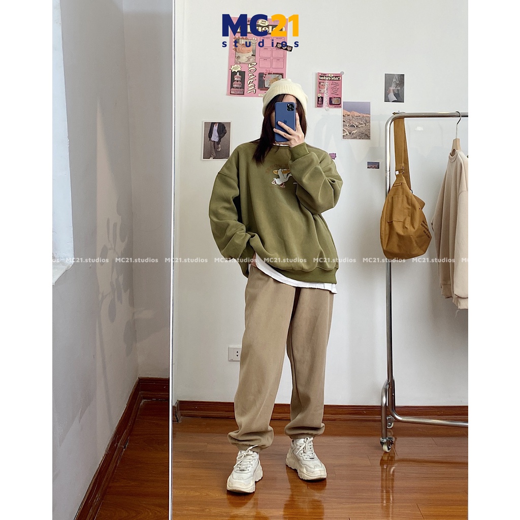 Quần jogger nỉ MC21.STUDIOS lưng cạp chun bigsize Unisex nam nữ Ulzzang Streetwear Hàn Quốc joger lót lông nhung Q3404