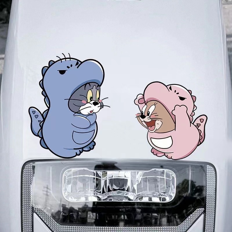 Hl Miếng Dán Phản Quang Hình Mèo Và Chuột Trang Trí Mũ Bảo Hiểm / Xe Hơi