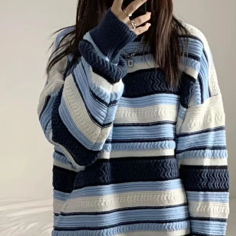 áo len nữ croptop form rộng tăm cộc tay trễ vai mỏng cổ lọ áo khoác carigan thom browne local brand ngắn tay dày hàn quốc cổ cao Áo Len Tay Dài Cổ Tròn Dáng Rộng Họa Tiết Kẻ Sọc Màu Sắc Tương Phản Thời Trang Mùa Đông Hàn Quốc 2022