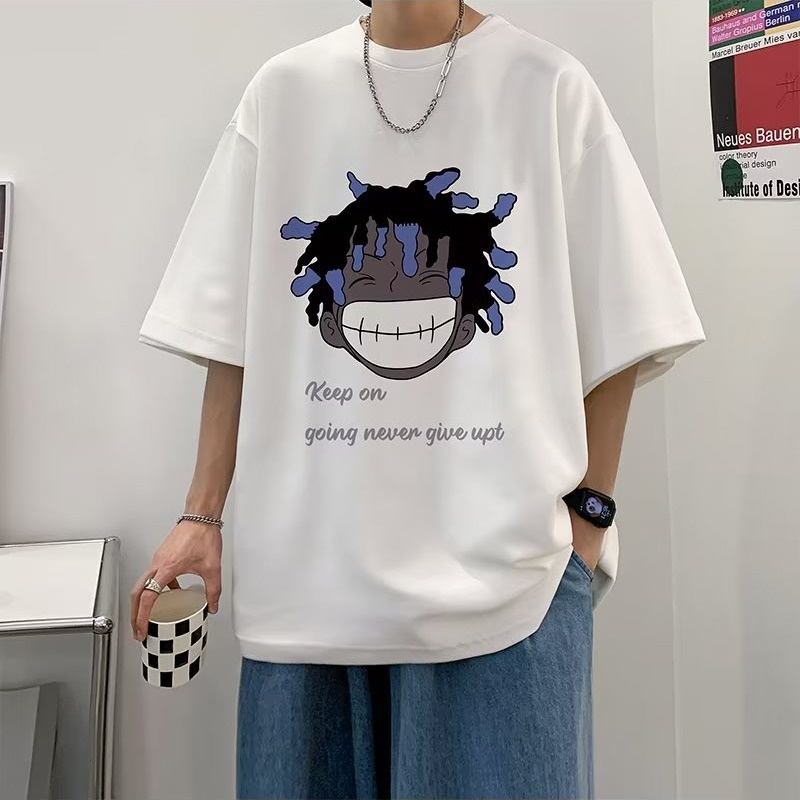 áo thun 100% cotton Cổ Tròn Tay Ngắn Dáng Rộng In Họa Tiết Thời Trang Nhật Bản Cho Nam Giới Có Size M-5XL T5043