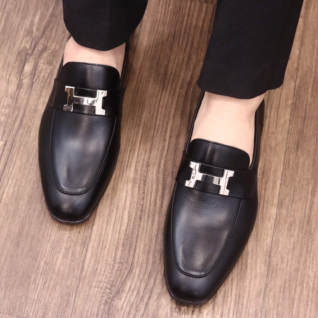 Giày Lười Nam  Công Sở mã G060  - Giày Lười Da Bò màu đen- Giày Nam Cao Cấp hình chữ H