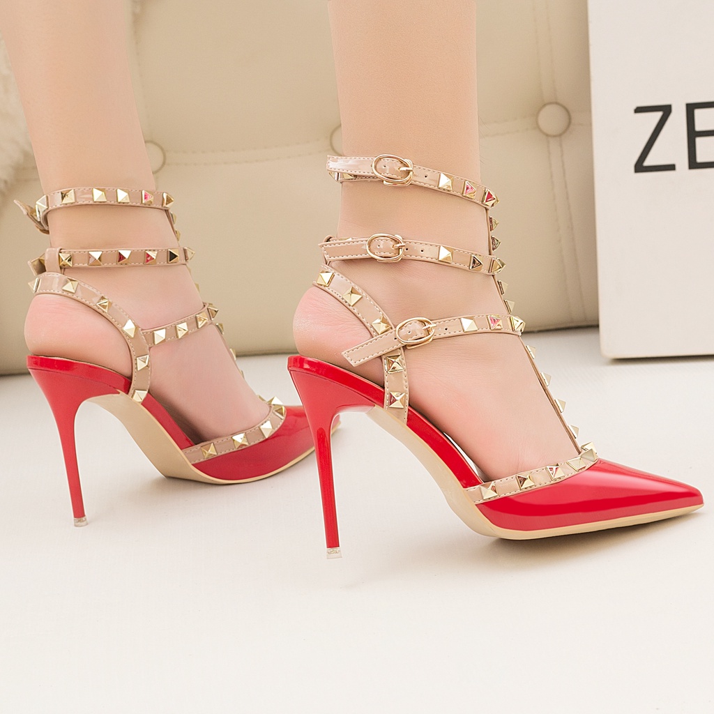 Giày Cao Gót Sandal Nữ Quai Đính Đinh Tán Gợi Cảm