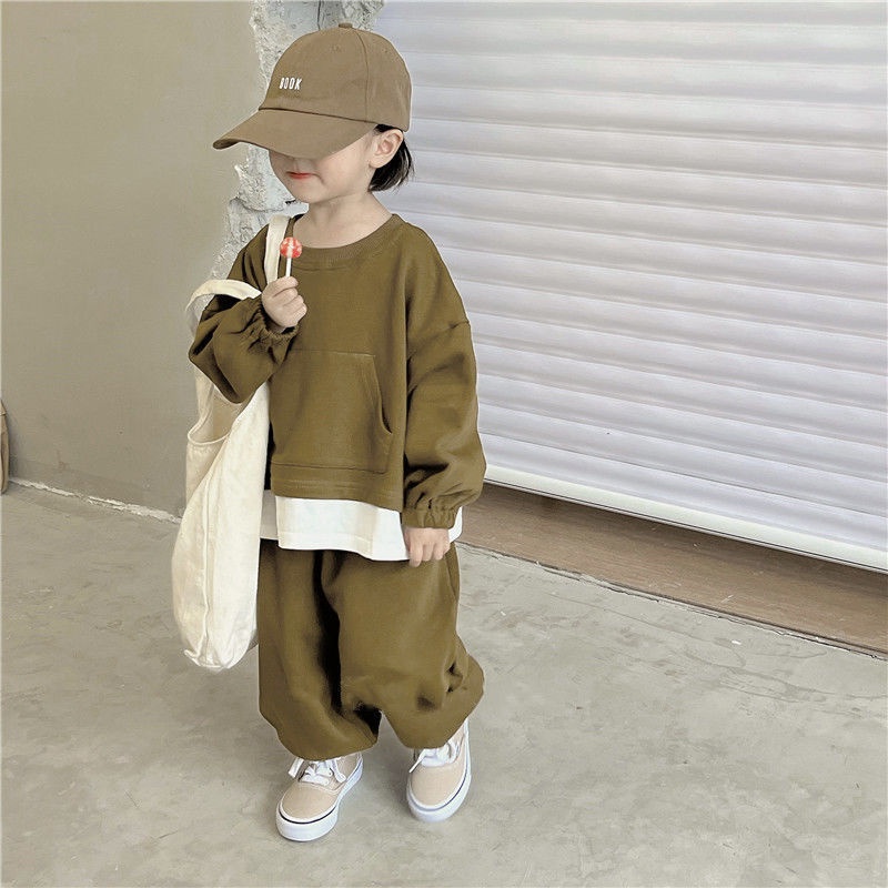 Set Áo Hoodie Giả Hai Lớp Kèm Quần Dài Phong Cách Hàn Quốc Cho Bé