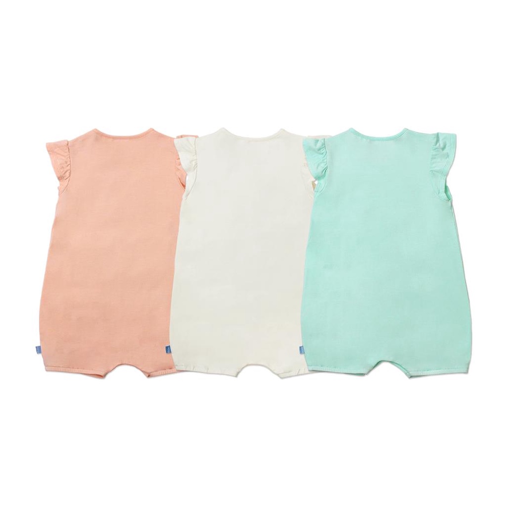 Set 3 bộ bodysuit liền quần OETEO bé gái 3 - 18 tháng vải 95% sợi tre - 5% spandex tay bèo có nút bấm - Whimsical 1227