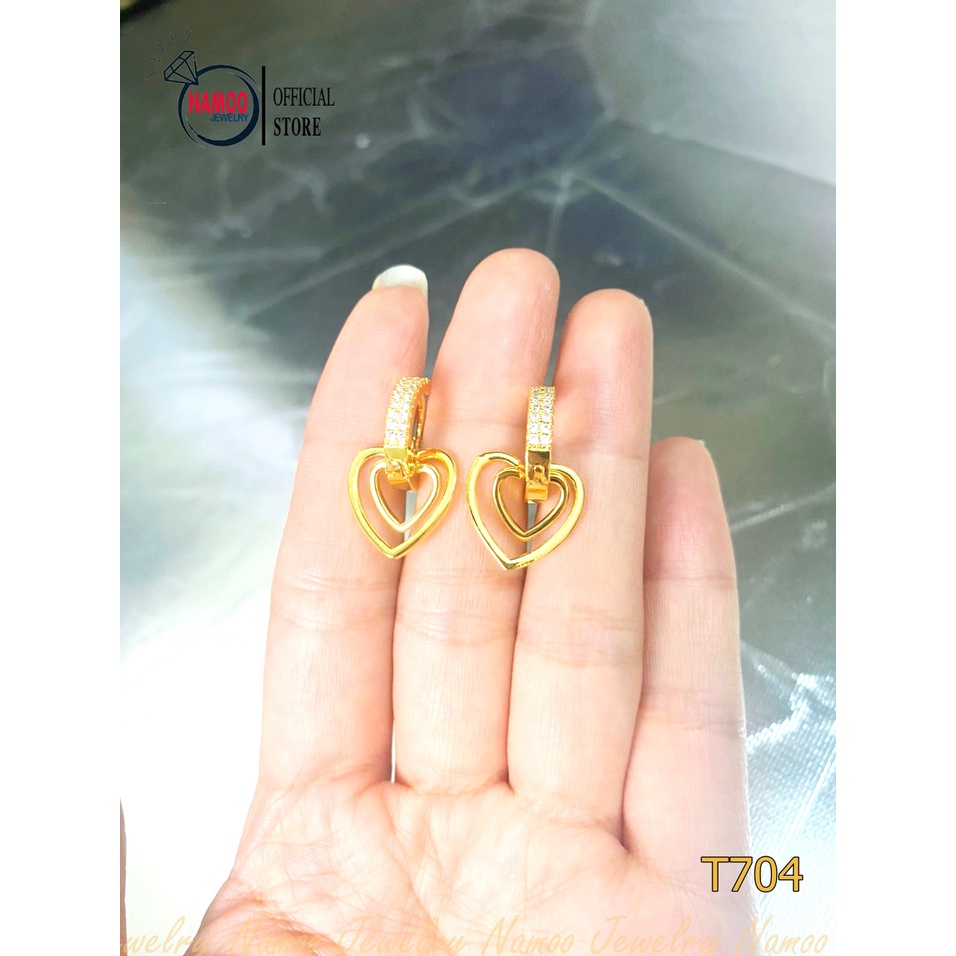 Bông Tai Nữ T704 Đính Đá Kiểu Dáng Trái Tim Cực Xinh Namoo Jewelry