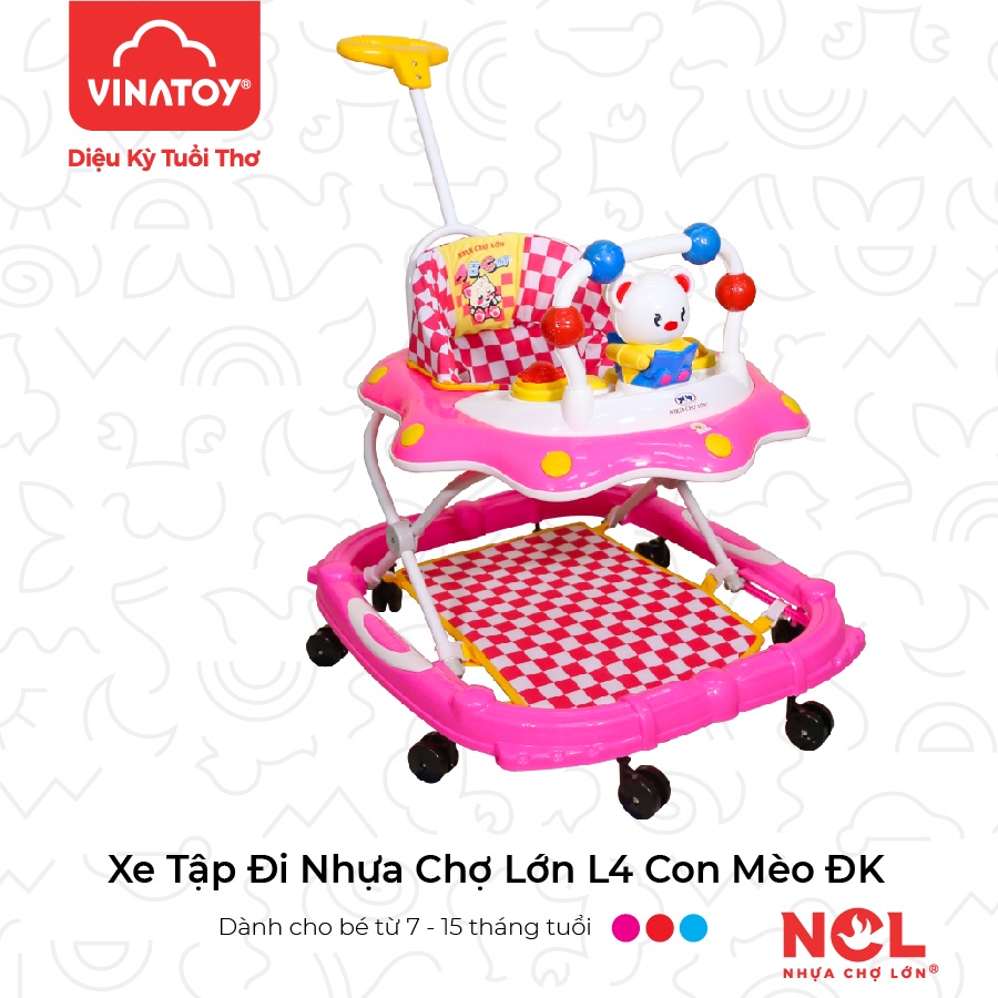 Xe Tập Đi Nhựa Chợ Lớn L4 Con Mèo ĐK (Có nhạc) Cho Bé Từ 6 đến 12 Tháng - M1622B-XTĐ