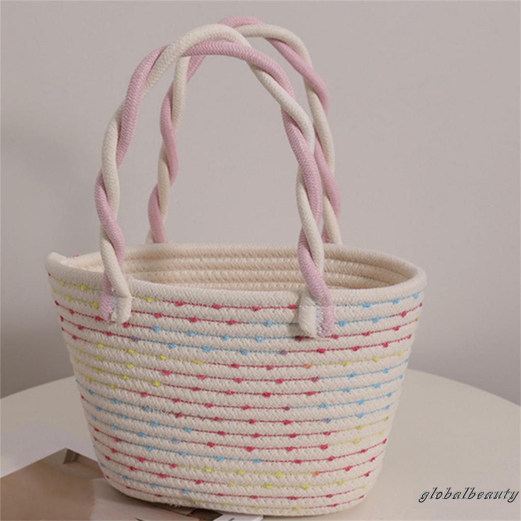 Túi Tote Dệt Màu Sắc Tương Phản Sức Chứa Lớn Có Thể Tái Sử Dụng