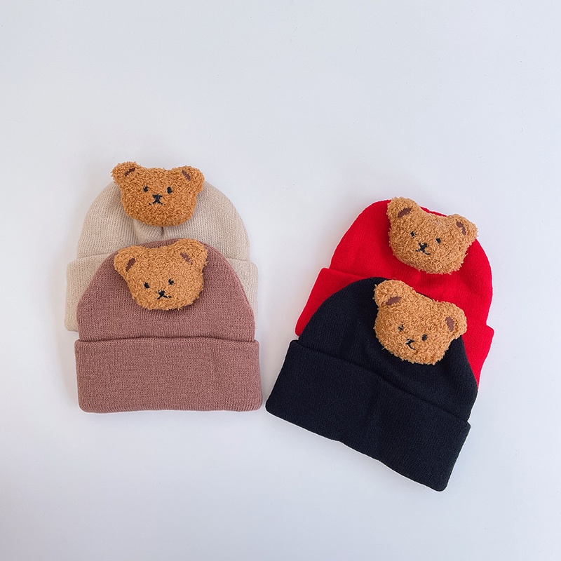 Mũ Len Co Giãn Hình Gấu Hoạt Hình Cho Bé
