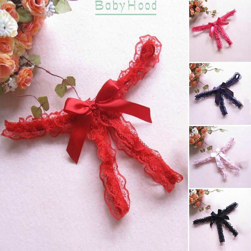 Women Thong Panties Knickers Ribbon Solid Women Briefs Crotchless Lace trim Low rise Breathable G string Fashion#BBHOOD