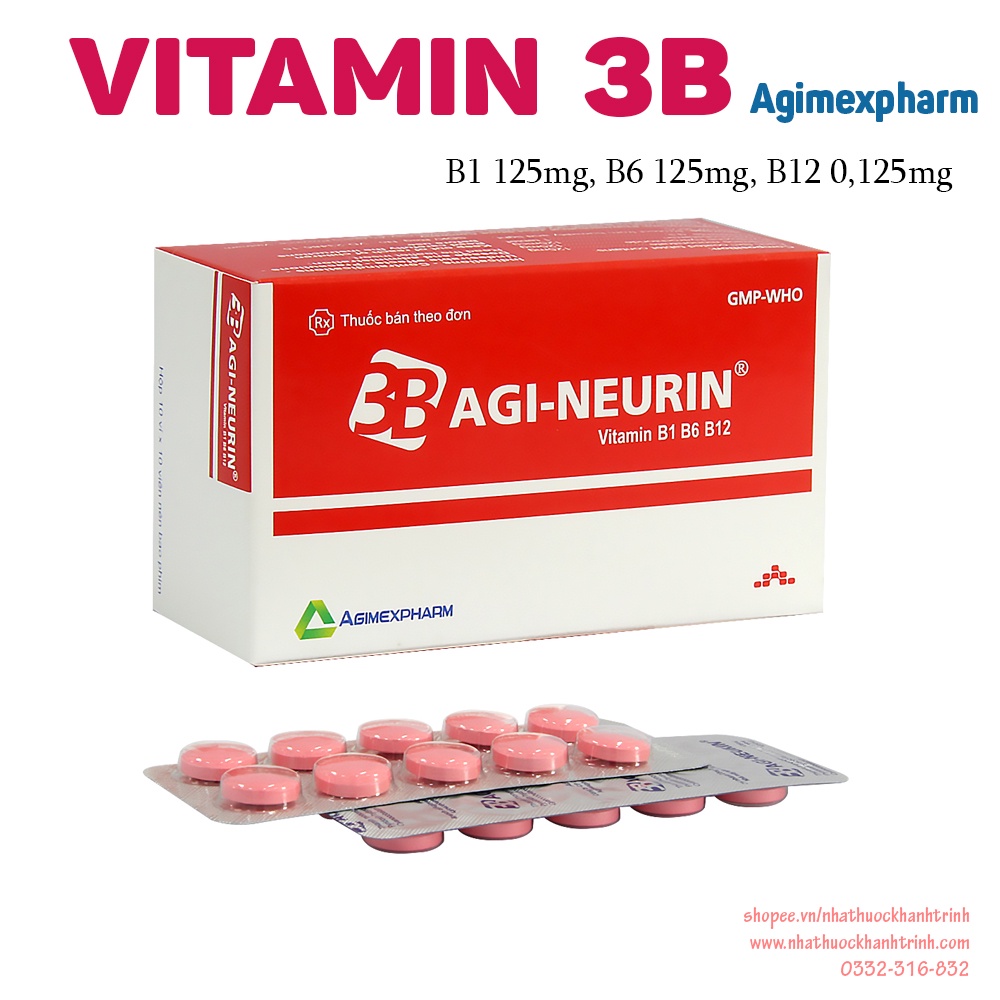 (100 viên) Viên uống 3B Agimexpharm - bổ sung vitamin 3B (vitamin B1 125mg, vitamin B6 125mg, vitamin B12 0,125mg)