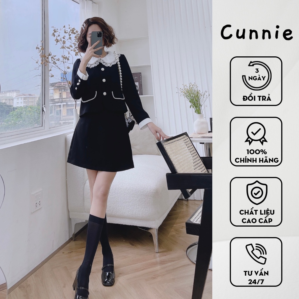 Set tuyết mưa cổ sen phối ren cúc ngọc kết hợp cùng chân váy dài hoặc ngắn CUNNIE V324 V325 V326