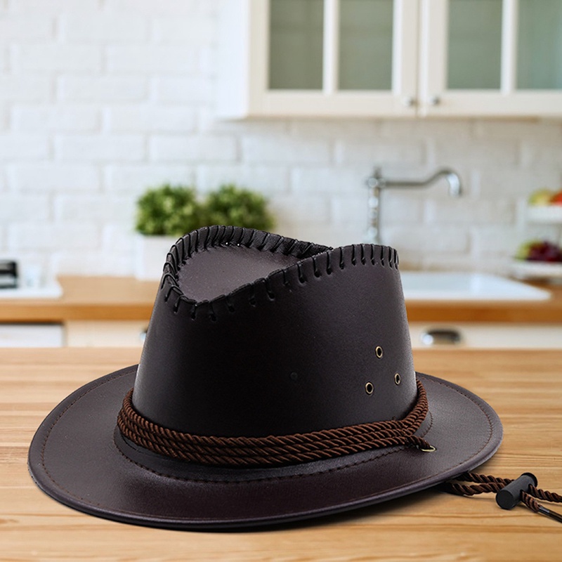 Nón Cao Bồi Chất Liệu Da Bò Denim Phong Cách Retro Phương Tây Cho Nam