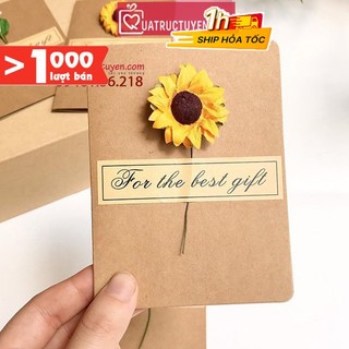 Thiệp giấy kraft Vintage hoa hướng dương/ hoa khô, thiệp handmade tặng 20/11 sinh nhật, chúc mừng