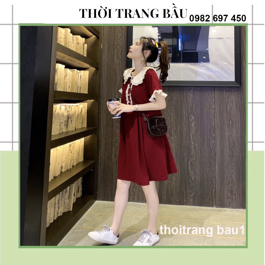 [thoitrangbau1 V152] VÁY BẦU TIỂU THƯ CỰC XINH-ĐẦM BẦU MÙA HÈ CÔNG SỞ THIẾT KẾ DÁNG SUÔNG CỔ SEN TRẮNG XINH XẮN
