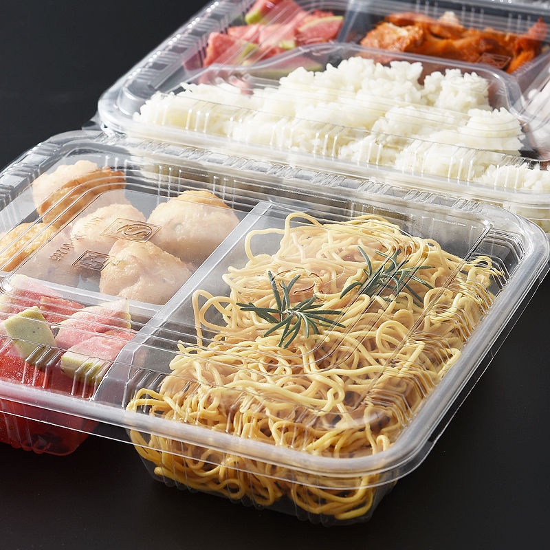 Disposable Lunch Box Takeaway Packing Box Three Grids and Four Grids Rectangular Lunch Box Transpare