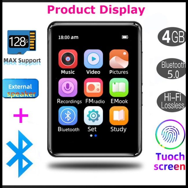 Máy Nghe Nhạc Mp3 / mp4 Bluetooth Hifi Siêu Mỏng Có Màn Hình Cảm Ứng 3.5mm Dành Cho Học Sinh Zevaret