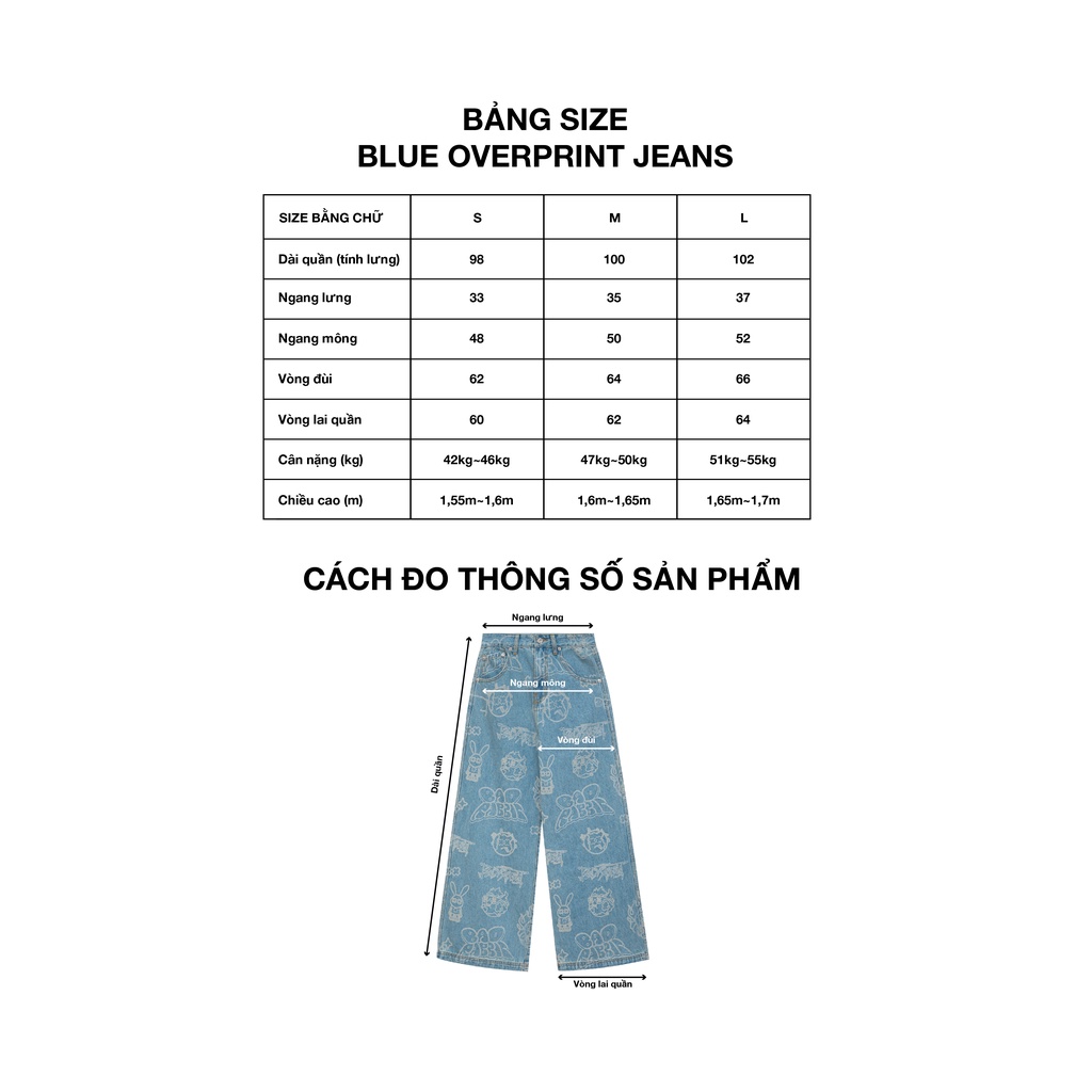 Quần Dài Unisex Bad Rabbit BLUE OVERPRINT JEANS - Local Brand Chính Hãng