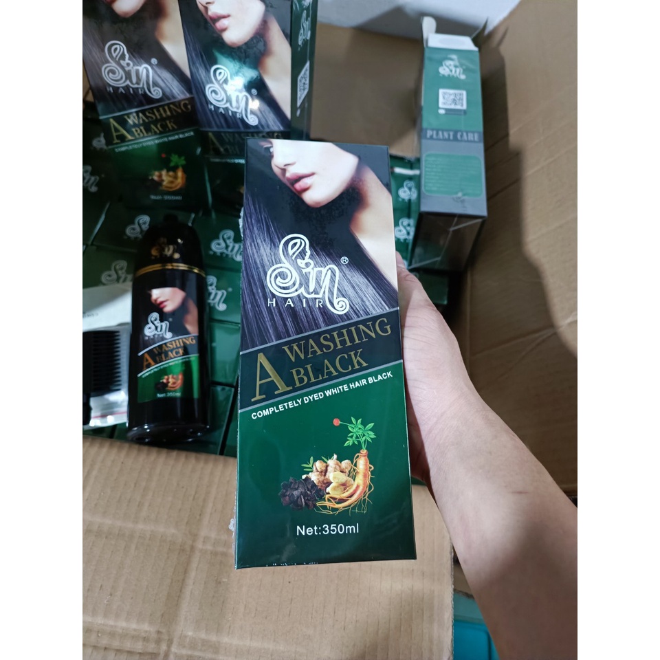 Dầu gội nhuộm tóc Sin Hair phủ bạc nhân sâm, phủ đen nâu tóc tự nhiên số 1 Nhật Bản 350, 500ml chính hãng